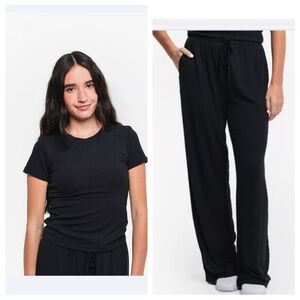 Bucked up black Babe Ribbed bamboo Lounge Pants & t shirt size small